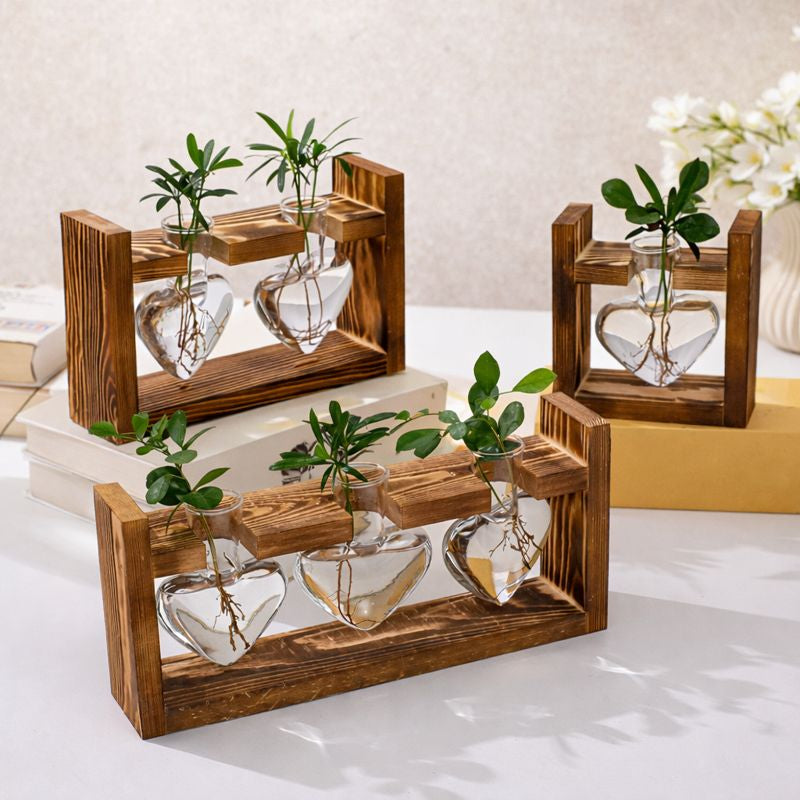 Wooden Hydroponic Planter with Glass Vases