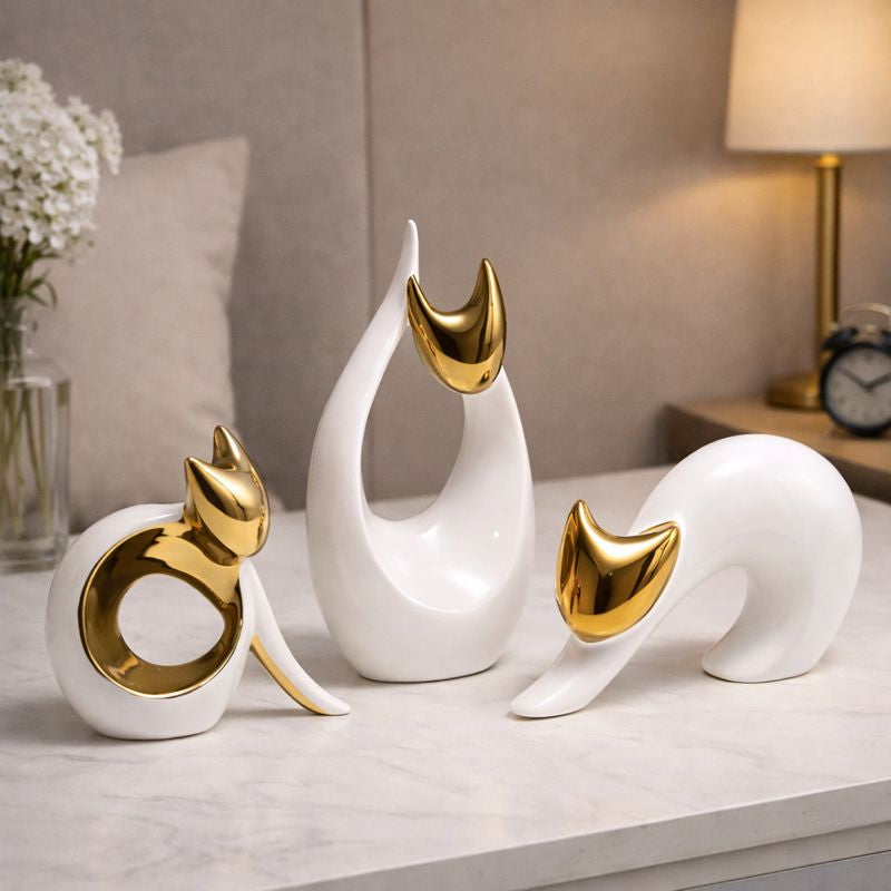 Modern Abstract Cat Figurine Set (Set of 3)