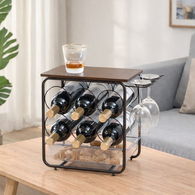 Countertop Wine Rack with Glass Holder & Cork Drawer