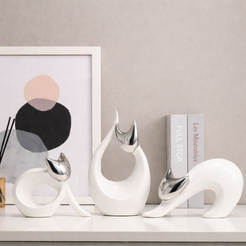 Modern Abstract Cat Figurine Set (Set of 3)
