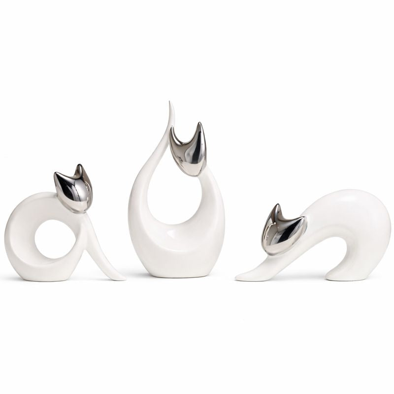 Modern Abstract Cat Figurine Set (Set of 3)