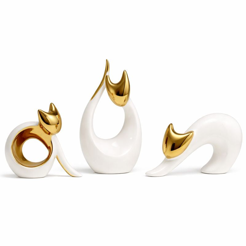 Modern Abstract Cat Figurine Set (Set of 3)